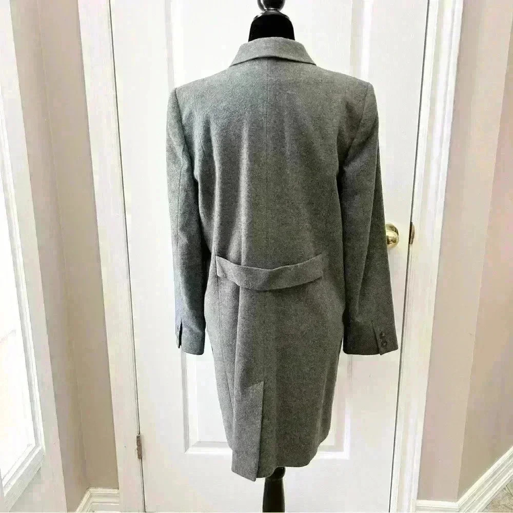 Vintage Wool Blend Pea Coat Single Breasted Neutral Classic Grey Size 10 Petite - Picture 6 of 16